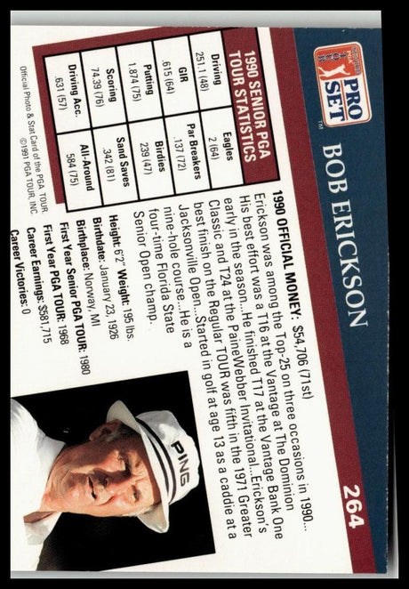 Golf Singles 1991 Pro Set PGA Tour #264 Bob Erickson