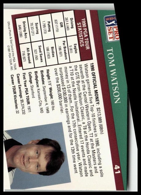 Golf Singles 1991 Pro Set PGA Tour #41 Tom Watson