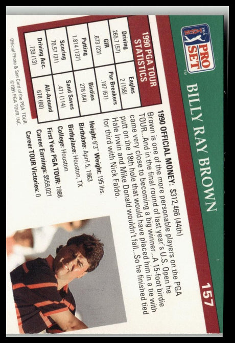 Golf Singles 1991 Pro Set PGA Tour #157 Billy Ray Brown