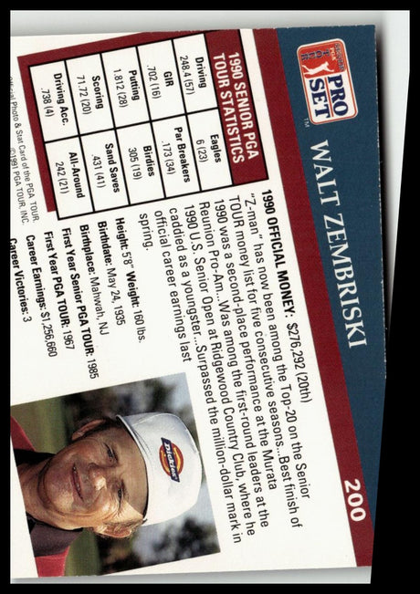 Golf Singles 1991 Pro Set PGA Tour #200 Walt Zembriski