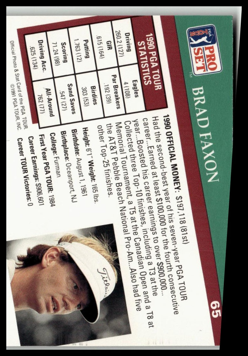 Golf Singles 1991 Pro Set PGA Tour [65 Brad Faxon
