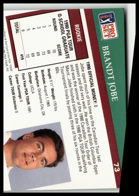 Golf Singles 1991 Pro Set PGA Tour #73 Brandt Jobe