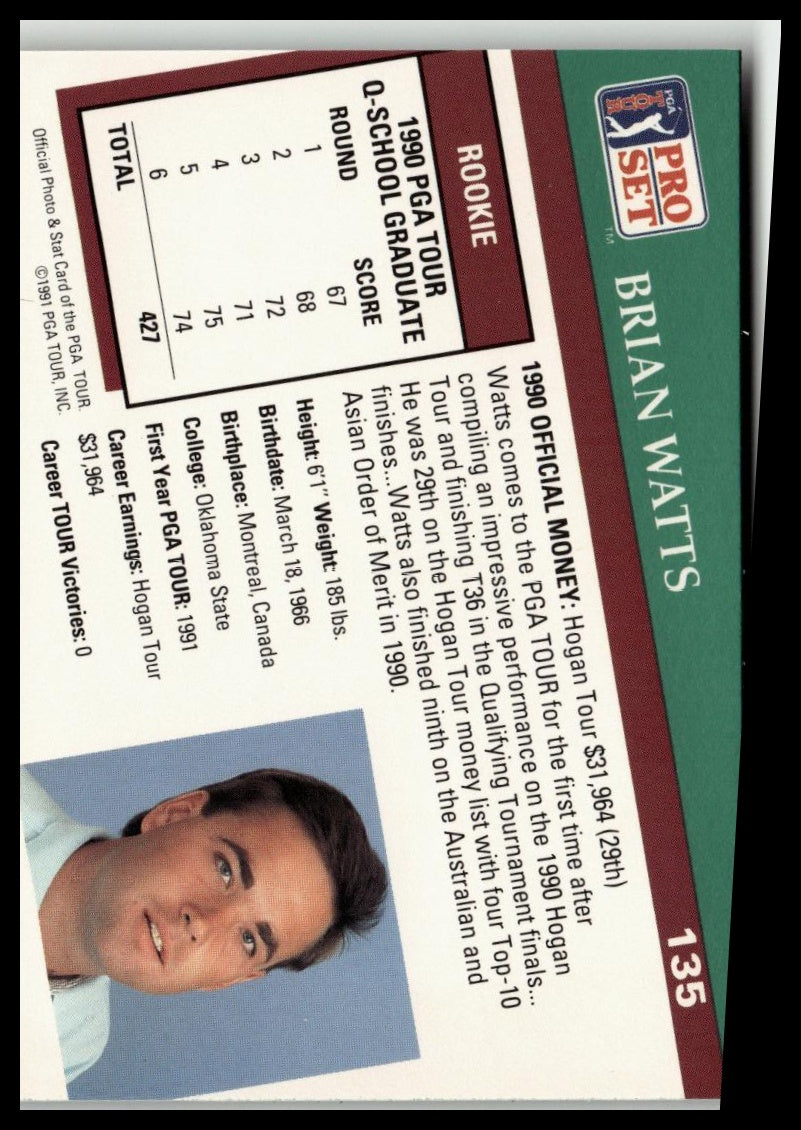 Golf Singles 1991 Pro Set PGA Tour #135 Brian Watts