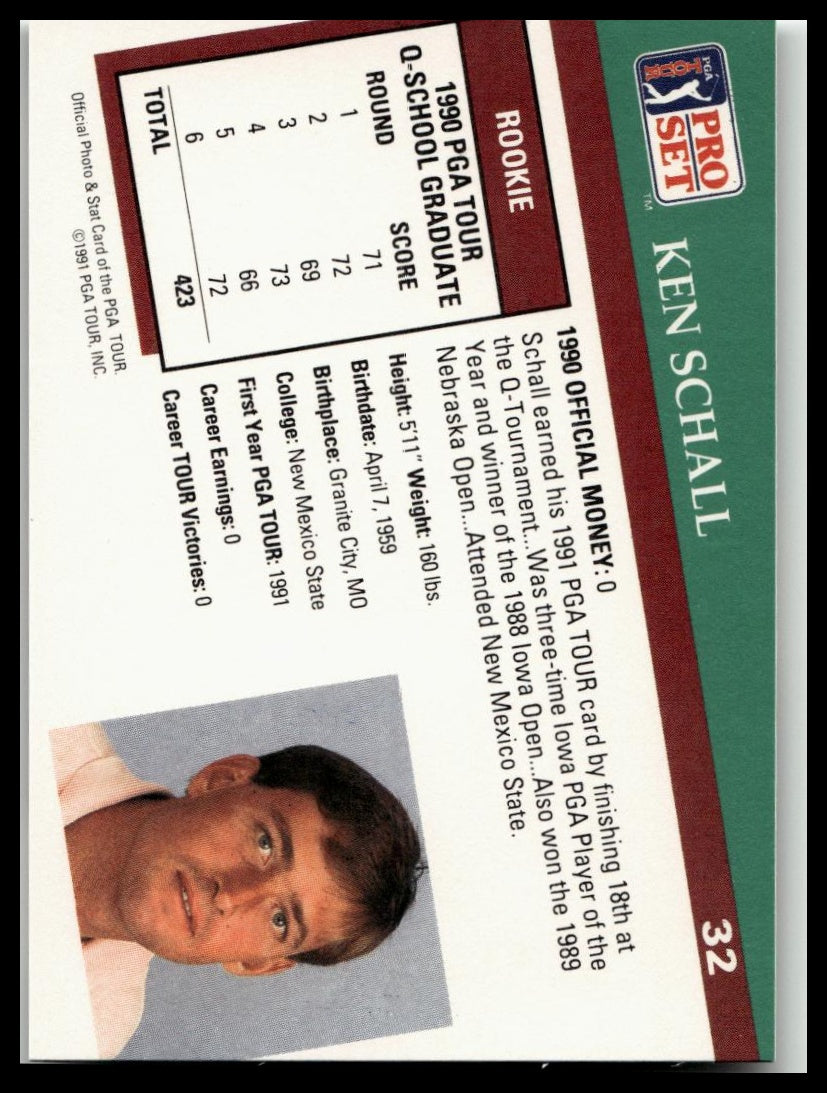 Golf Singles 1991 Pro Set PGA Tour [32 Ken Schall