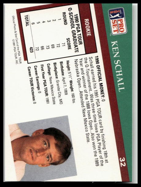 Golf Singles 1991 Pro Set PGA Tour [32 Ken Schall