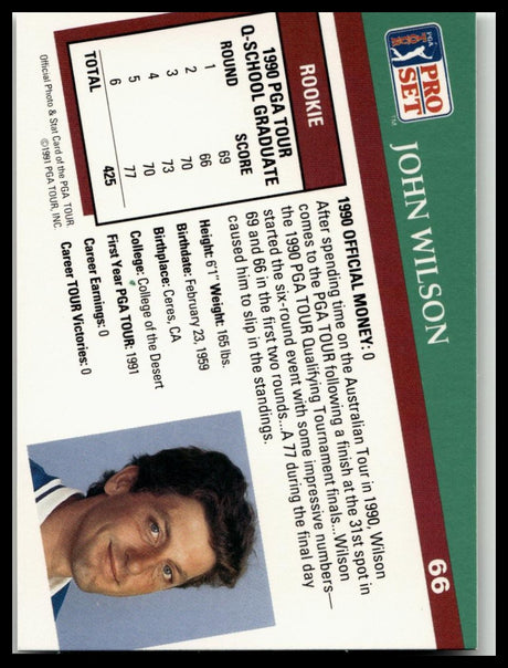 Golf Singles 1991 Pro Set PGA Tour #66 John Wilson