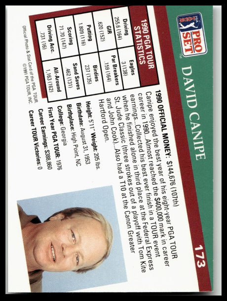 Golf Singles 1991 Pro Set PGA Tour #73 David Canipe