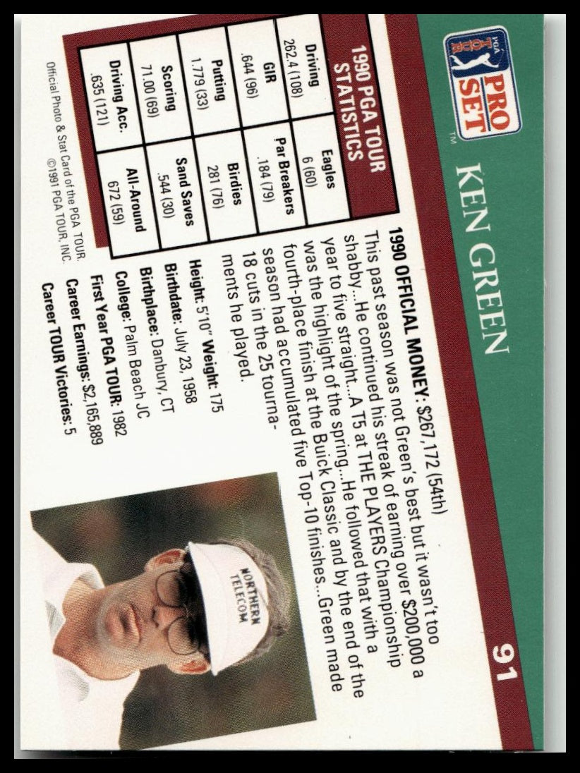 Golf Singles 1991 Pro Set PGA Tour #91 Ken Green