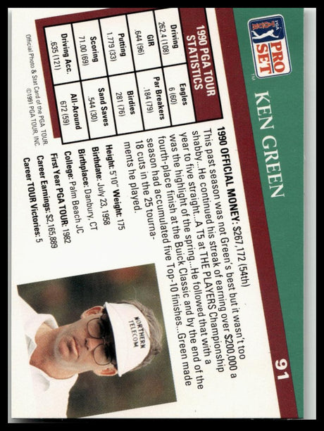 Golf Singles 1991 Pro Set PGA Tour #91 Ken Green