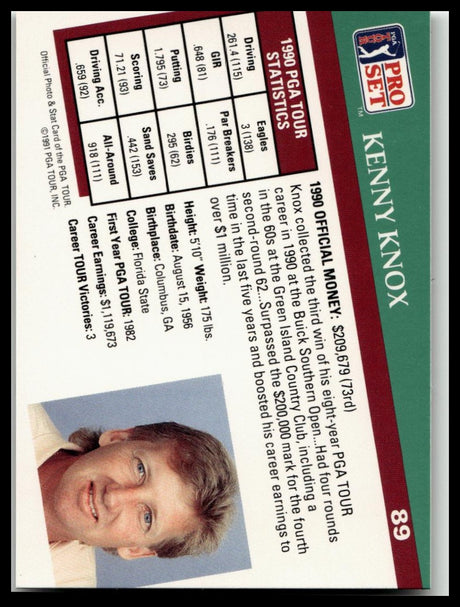 Golf Singles 1991 Pro Set PGA Tour #89 Kenny Knox