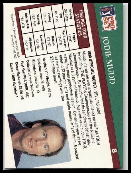 Golf Singles 1991 Pro Set PGA Tour #8 Jodie Mudd