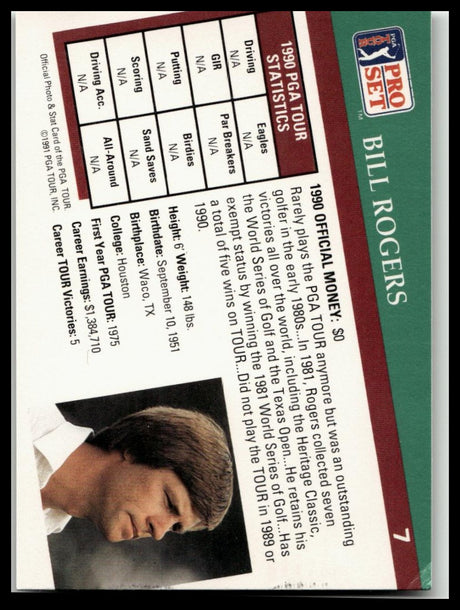 Golf Singles 1991 Pro Set PGA Tour #7 Bill Rogers