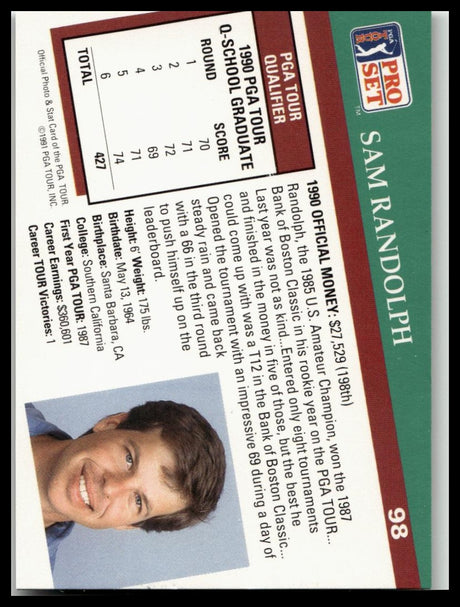 Golf Singles 1991 Pro Set PGA Tour #98 Sam Randolph