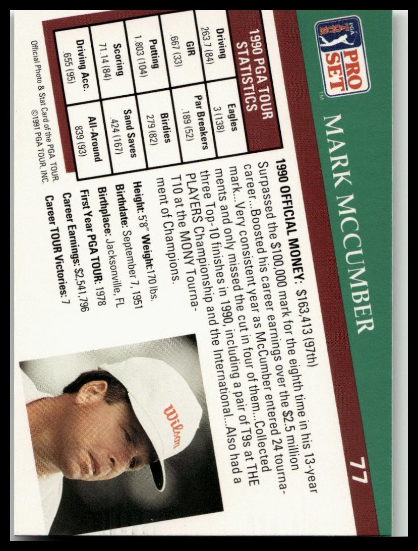 Golf Singles 1991 Pro Set PGA Tour #77 Mark McCumber