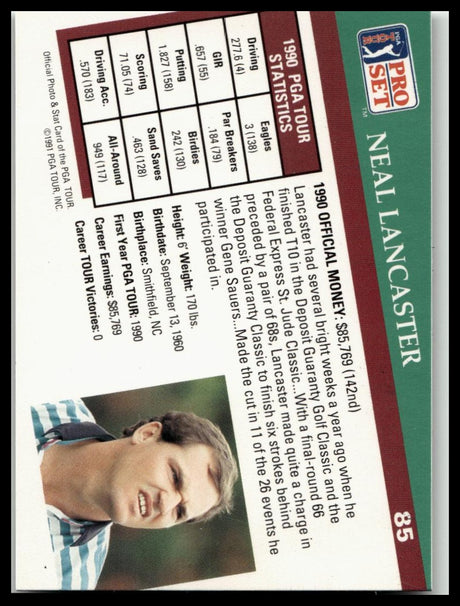 Golf Singles 1991 Pro Set PGA Tour #85 Neal Lancaster