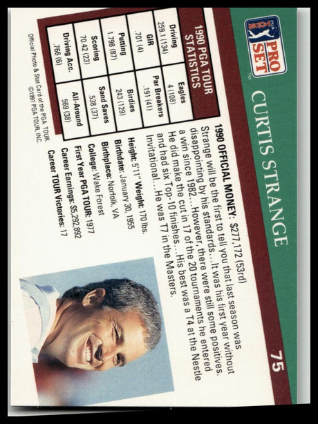 Golf Singles 1991 Pro Set PGA Tour #75 Curtis Strange