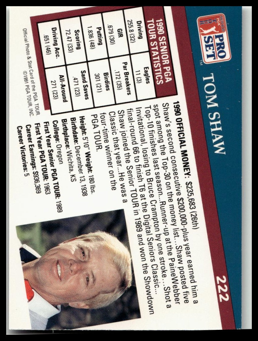 Golf Singles 1991 Pro Set PGA Tour [222 Tom Shaw