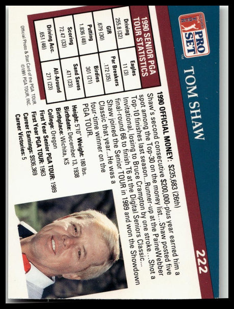 Golf Singles 1991 Pro Set PGA Tour [222 Tom Shaw