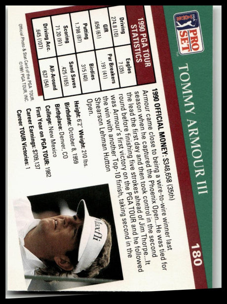 Golf Singles 1991 Pro Set PGA Tour #180 Tommy Armour III