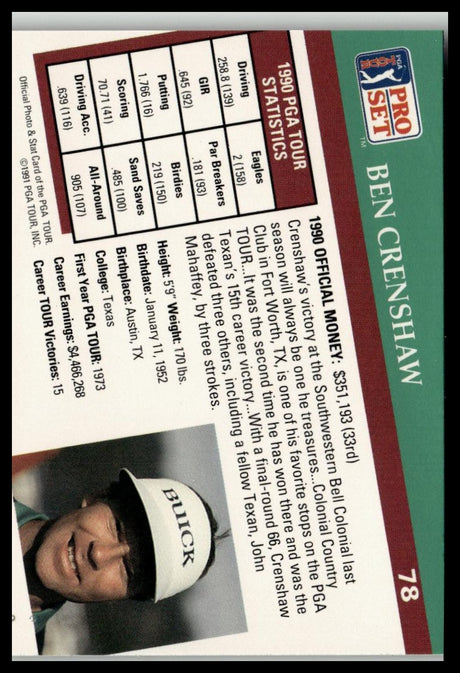 Golf Singles 1991 Pro Set PGA Tour #78 Ben Crenshaw