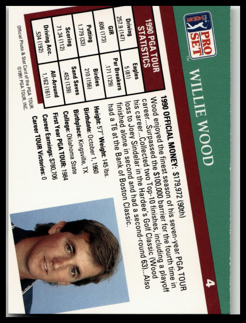 Golf Singles 1991 Pro Set PGA Tour #4 Willie Wood