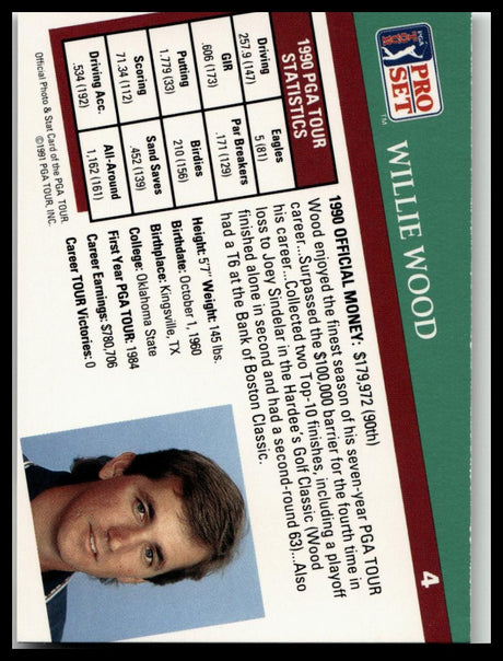 Golf Singles 1991 Pro Set PGA Tour #4 Willie Wood
