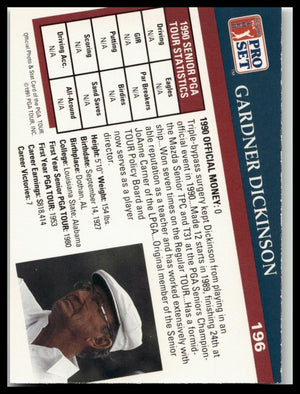 Golf Singles 1991 Pro Set PGA Tour #196 Gardner Dickinson