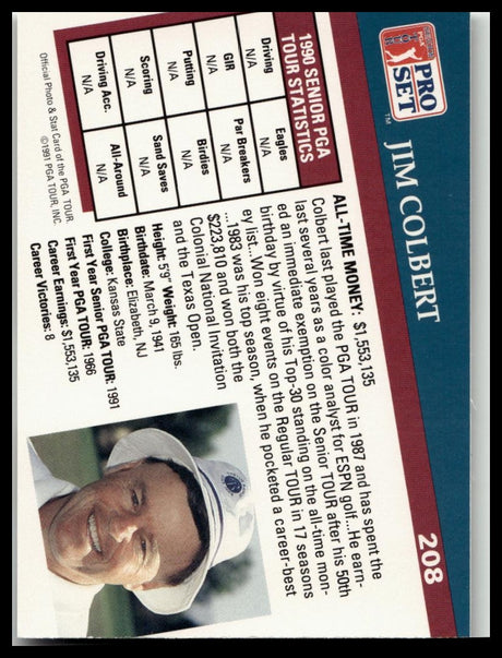 Golf Singles 1991 Pro Set PGA Tour #208 Jim Colbert