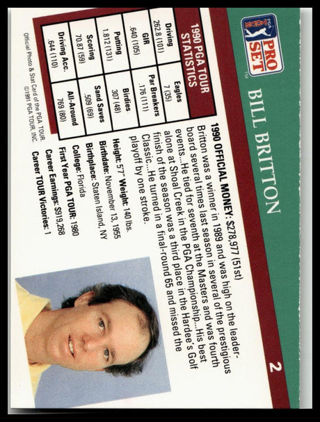 Golf Singles 1991 Pro Set PGA Tour #2 Bill Britton
