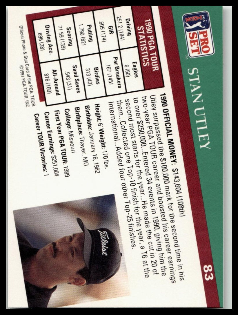 Golf Singles 1991 Pro Set PGA Tour #83 Stan Utley