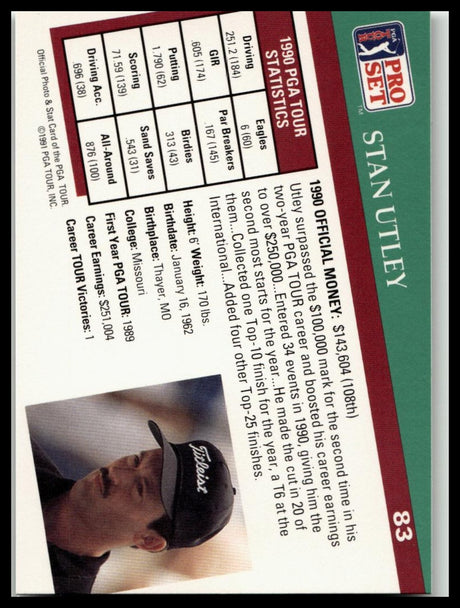 Golf Singles 1991 Pro Set PGA Tour #83 Stan Utley