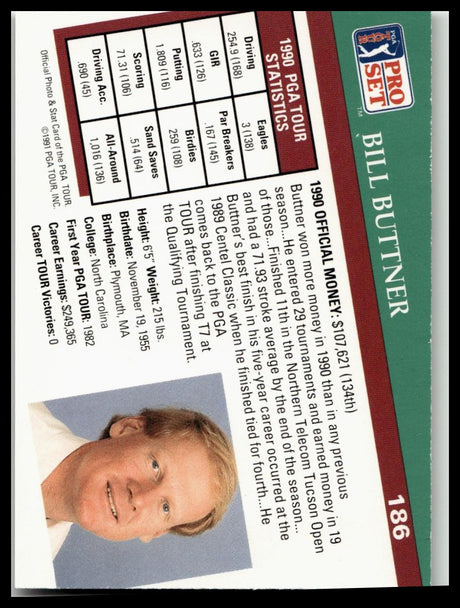 Golf Singles 1991 Pro Set PGA Tour [186 Bill Buttner
