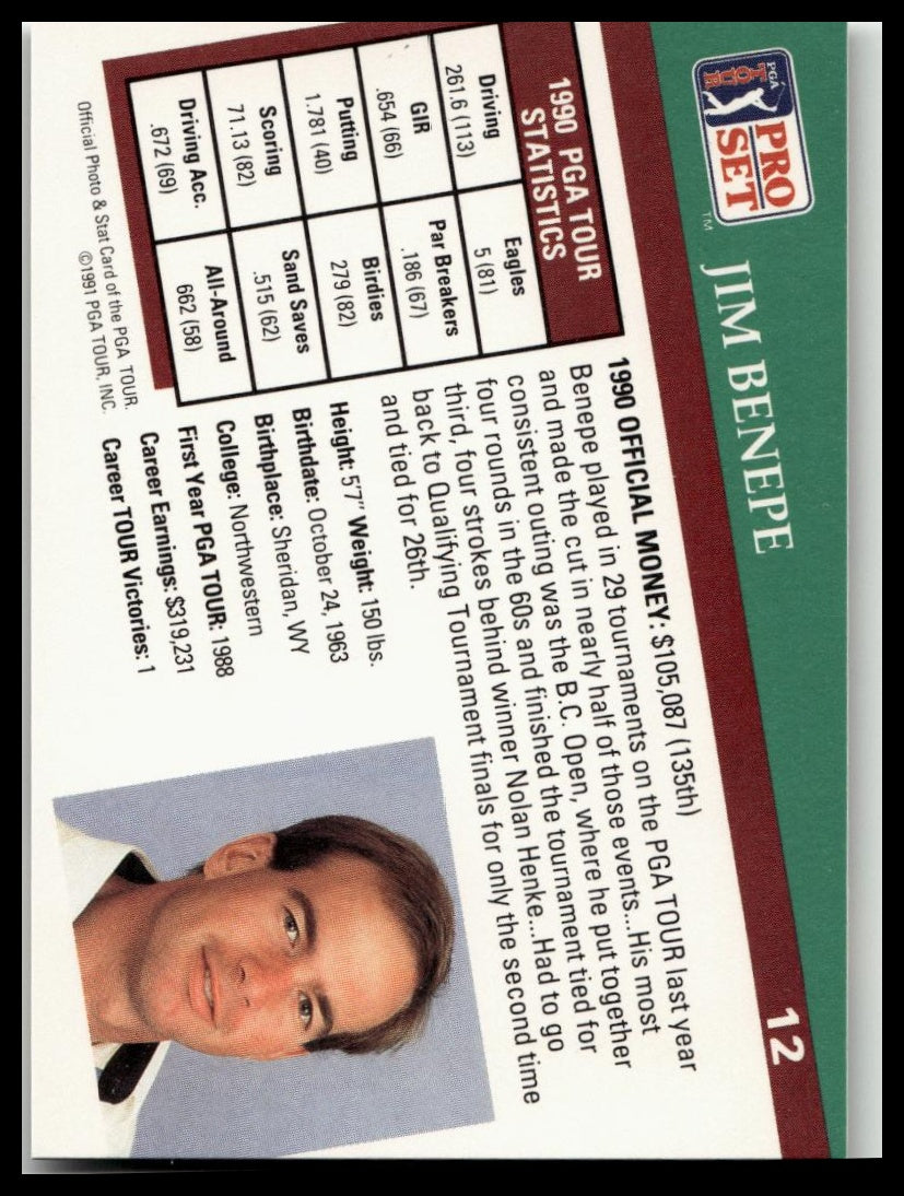 Golf Singles 1991 Pro Set PGA Tour [12 Jim Benepe