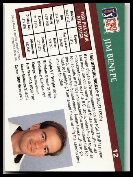 Golf Singles 1991 Pro Set PGA Tour [12 Jim Benepe