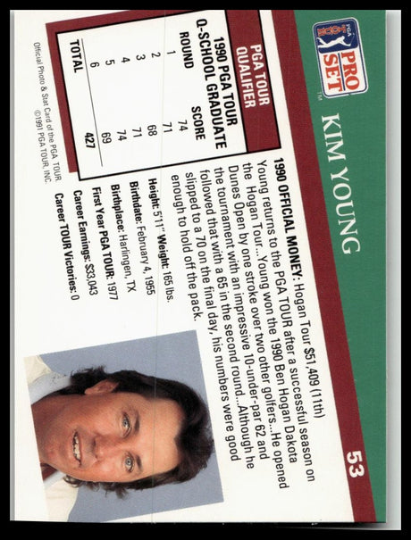 Golf Singles 1991 Pro Set PGA Tour #53 Kim Young