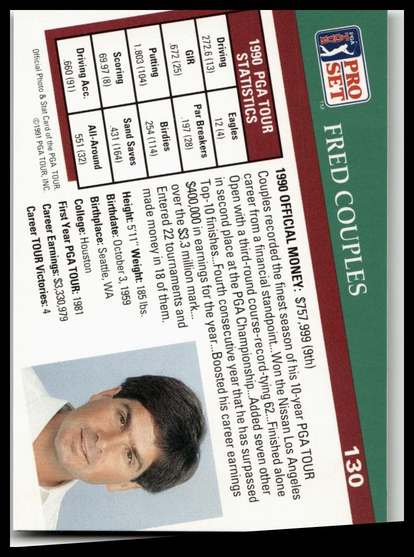 Golf Singles 1991 Pro Set PGA Tour #130 Fred Couples