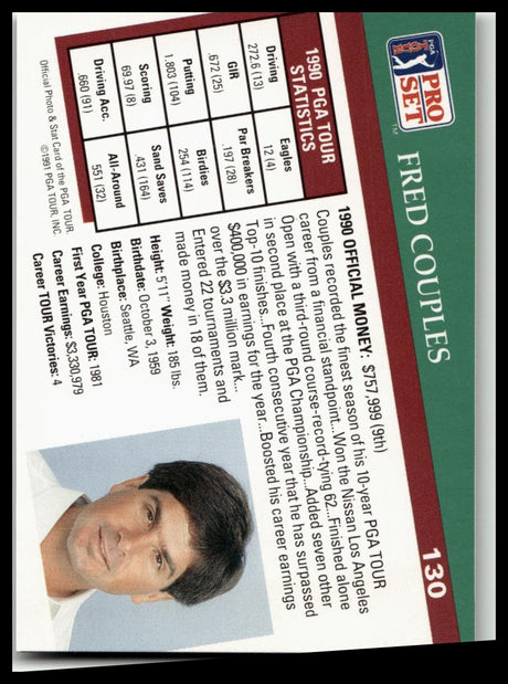 Golf Singles 1991 Pro Set PGA Tour #130 Fred Couples