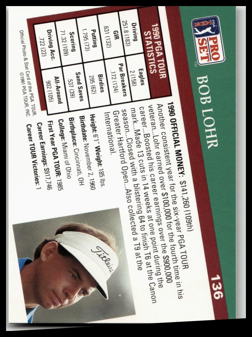 Golf Singles 1991 Pro Set PGA Tour #136 Bob Lohr