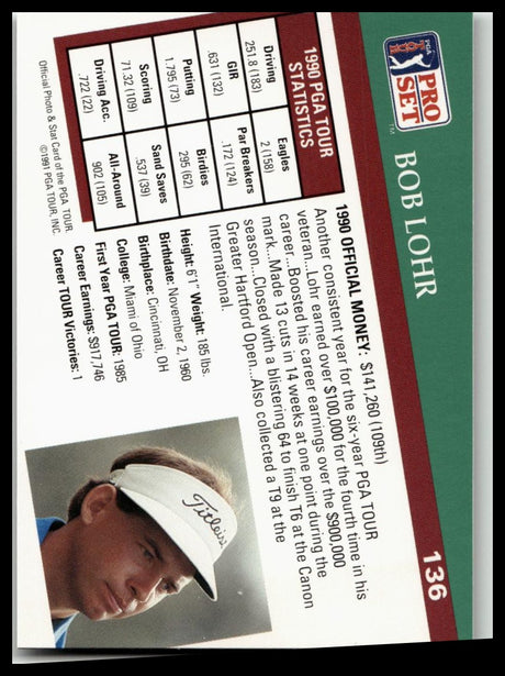 Golf Singles 1991 Pro Set PGA Tour #136 Bob Lohr