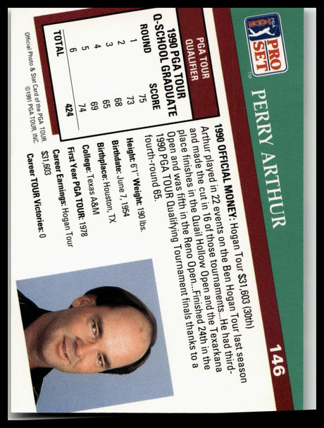 Golf Singles 1991 Pro Set PGA Tour #146 Perry Arthur