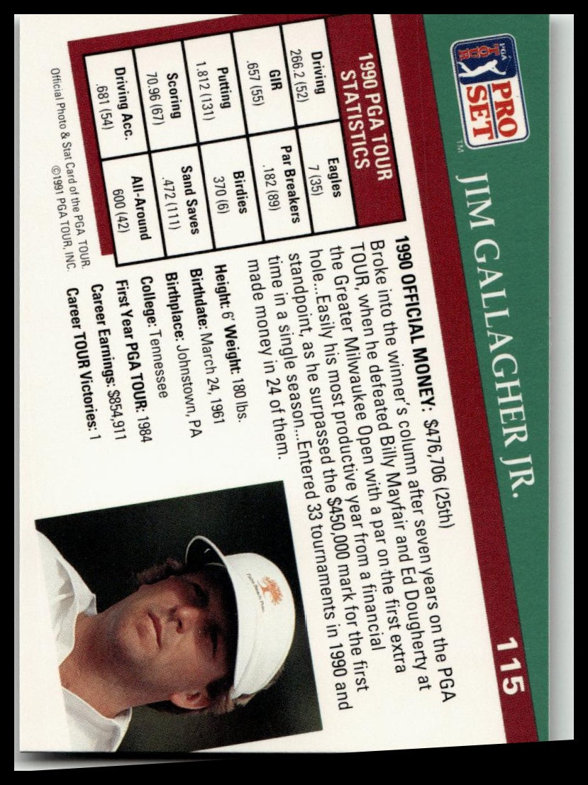 Golf Singles 1991 Pro Set PGA Tour #115 Jim Gallagher Jr.