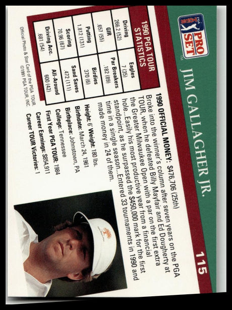 Golf Singles 1991 Pro Set PGA Tour #115 Jim Gallagher Jr.