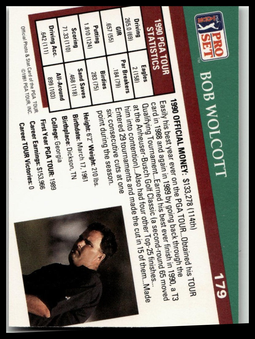 Golf Singles 1991 Pro Set PGA Tour #179 Bob Wolcott