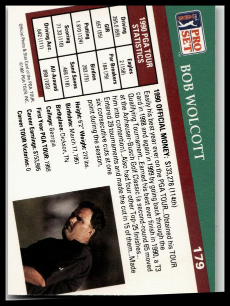 Golf Singles 1991 Pro Set PGA Tour #179 Bob Wolcott