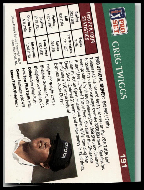 Golf Singles 1991 Pro Set PGA Tour #191 Greg Twiggs