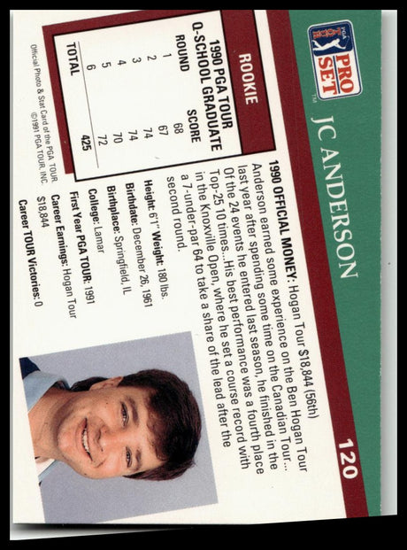 Golf Singles 1991 Pro Set PGA Tour #120 JC Anderson