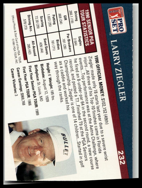 Golf Singles 1991 Pro Set PGA Tour #232 Larry Ziegler