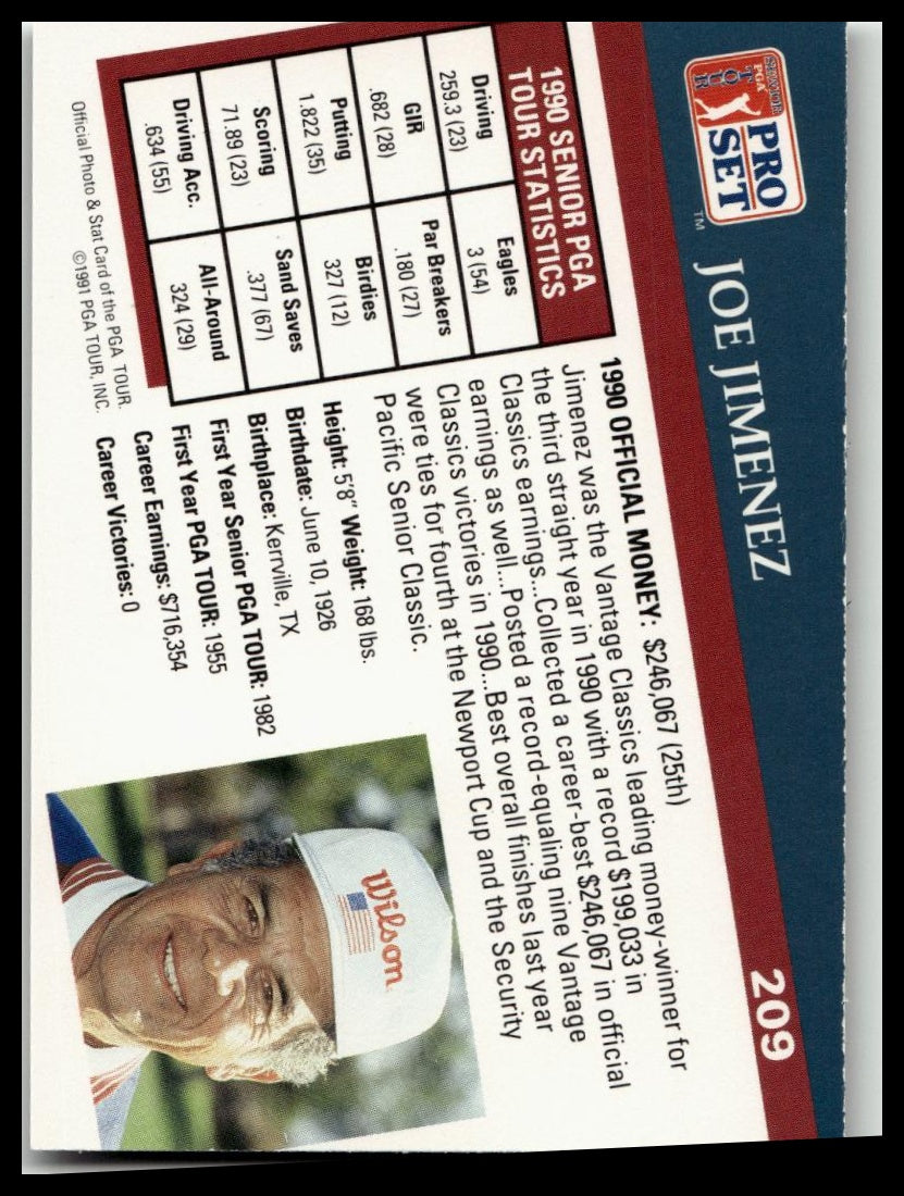 Golf Singles 1991 Pro Set PGA Tour #209 Joe Jimenez