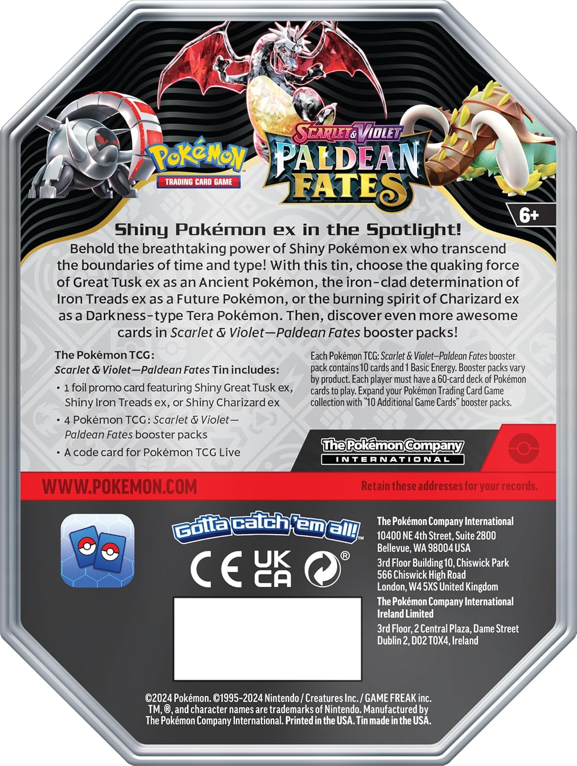 Pokemon TCG: Scarlet & Violet Paldean Fates Tins Sealed Case - 2 of Each (6 Count)