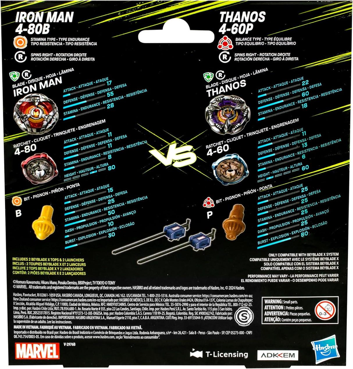 Beyblade X: Iron Man 4-80B & Thanos 4-60P - 2 Pack